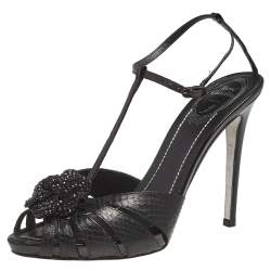 مملوكة مسبقًا صندل رينيه كوفيلا جلد نقشة الثعبان أسود بحزام للكاحل مقاس 39