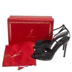 مملوكة مسبقًا صندل رينيه كوفيلا جلد نقشة الثعبان أسود بحزام للكاحل مقاس 39