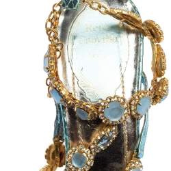 Pre Owned René Caovilla Metallic Blue Snakeskin Embossed Leather Stones/Crystals Embellished Ankle-Strap Sandals Size 39