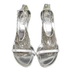 Pre Owned صندل رينيه كوفيلا جلد فضي مزخرف سير كاحل مقاس 39