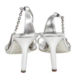 Pre Owned صندل رينيه كوفيلا جلد فضي مزخرف سير كاحل مقاس 39