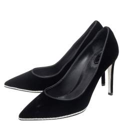 Pre Owned حذاء كعب عالي رينيه كوفيلا غراس قطيفة أسود مقدمة مدببة مقاس 38