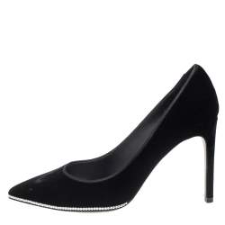 Pre Owned حذاء كعب عالي رينيه كوفيلا غراس قطيفة أسود مقدمة مدببة مقاس 38