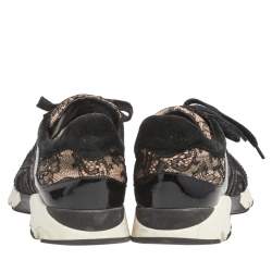 Rene Caovilla Beige/White Lace And Patent Embellished Lace Up Sneakers Size 38