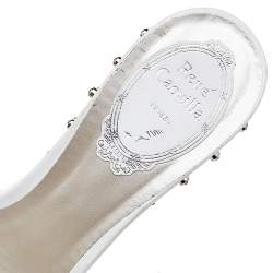 René Caovilla White Leather Embellished Wedge Platform Slide Sandals Size 36.5