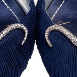 René Caovilla Blue Fabric Snake Embellished Slingback  Pumps Size 37