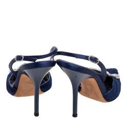René Caovilla Blue Fabric Snake Embellished Slingback  Pumps Size 37