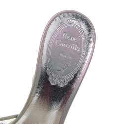 Pre Owned René Caovilla Grey Iridescent Leather and PVC Crystal Embellished Slide Sandals Size 36