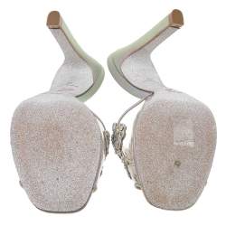 Pre Owned René Caovilla Grey Iridescent Leather and PVC Crystal Embellished Slide Sandals Size 36