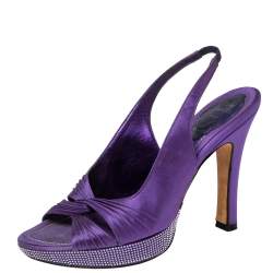 René Caovilla Purple Satin Slingback Sandals Size 37.5