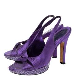 René Caovilla Purple Satin Slingback Sandals Size 37.5