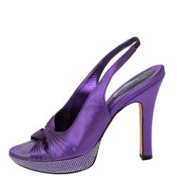 René Caovilla Purple Satin Slingback Sandals Size 37.5