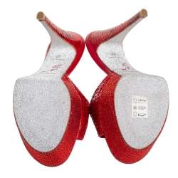 Pre Owned صندل رينيه كاوفيلا جلد ثعبان أحمر مرصع كريستال نعل سميك مقاس 37