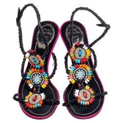 Pre Owned صندل رينيه كوفيلا سير كاحل سويدي خرز متعدد الألوان مقاس 37