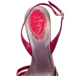 René Caovilla Multicolor Satin Crystal Flower Embellished Ankle Strap Sandals Size 37