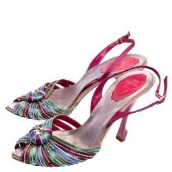 René Caovilla Multicolor Satin Crystal Flower Embellished Ankle Strap Sandals Size 37
