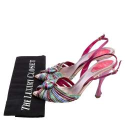 René Caovilla Multicolor Satin Crystal Flower Embellished Ankle Strap Sandals Size 37