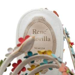 Pre Owned Rene Caovilla Multicolor Floral Embellished Leather Coil Ankle-Wrap Flat Sandals Size 37.5