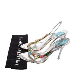 Pre Owned صندل رينيه كوفيلا فتحة كعب جلد مزخرف أحجار متعدد الألوان وكريستالات فضي مقاس 41