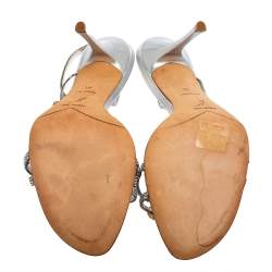 Pre Owned صندل رينيه كوفيلا فتحة كعب جلد مزخرف أحجار متعدد الألوان وكريستالات فضي مقاس 41