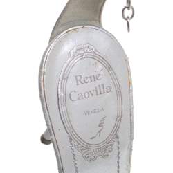 Pre Owned René Caovilla Silver Leather Floral Embellished Anklet Open Toe Sandals Size 37