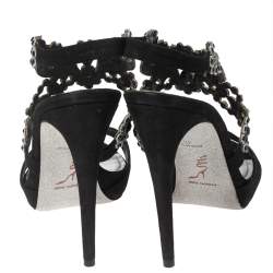 Pre Owned René Caovilla Black Suede Crystal Embellished Anklet Sandals Size 40
