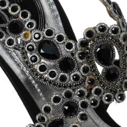Pre Owned René Caovilla Black Suede Crystal Embellished Anklet Sandals Size 40