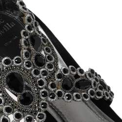 Pre Owned René Caovilla Black Suede Crystal Embellished Anklet Sandals Size 40