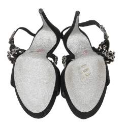 Pre Owned René Caovilla Black Suede Crystal Embellished Anklet Sandals Size 40