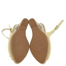 René Caovilla Yellow Leather Espadrille Wedge Sandals Size 38