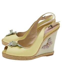 René Caovilla Yellow Leather Espadrille Wedge Sandals Size 38