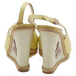 René Caovilla Yellow Leather Espadrille Wedge Sandals Size 38