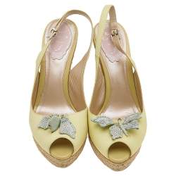René Caovilla Yellow Leather Espadrille Wedge Sandals Size 38