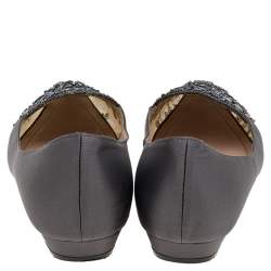 Pre Owned René Caovilla Grey Satin Crystal Embellished Ballet  Flats Size 38