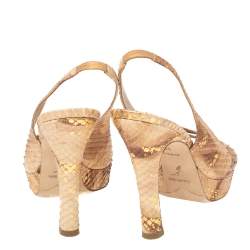 René Caovilla Beige Python Crisscross Platform Sandals Size 38