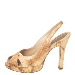 René Caovilla Beige Python Crisscross Platform Sandals Size 38