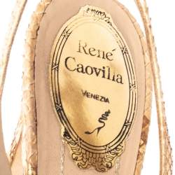 René Caovilla Beige Python Crisscross Platform Sandals Size 38