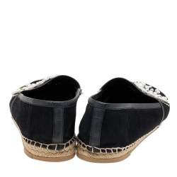 Pre Owned René Caovilla Black Nubuck Leather Pearl Embellished Espadrille Flats Size 39