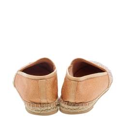 Pre Owned René Caovilla Peach Snakeskin Embossed Leather Crystal Embellished Espadrille Flats Size 39