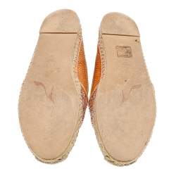 Pre Owned René Caovilla Peach Snakeskin Embossed Leather Crystal Embellished Espadrille Flats Size 39