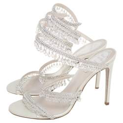 Pre Owned René Caovilla White Leather Embellished Chandelier Sandals Size 37