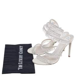 Pre Owned René Caovilla White Leather Embellished Chandelier Sandals Size 37