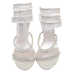 Pre Owned René Caovilla White Leather Embellished Chandelier Sandals Size 37