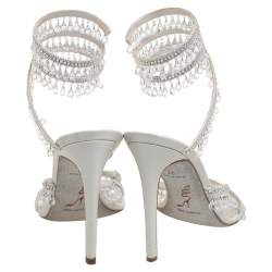 Pre Owned René Caovilla White Leather Embellished Chandelier Sandals Size 37