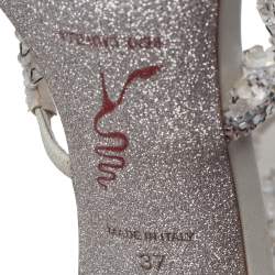 Pre Owned René Caovilla White Leather Embellished Chandelier Sandals Size 37