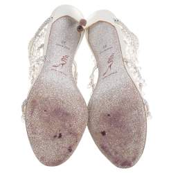 Pre Owned René Caovilla White Leather Embellished Chandelier Sandals Size 37