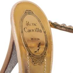 Rene Caovilla Gold Crystal Embellished Leather Cleo Spiral Sandals Size 37.5