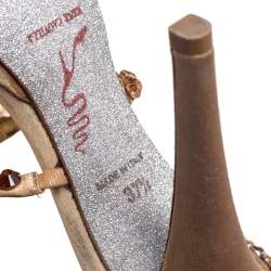 Rene Caovilla Gold Crystal Embellished Leather Cleo Spiral Sandals Size 37.5