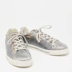 Rene Caovilla Silver Python and Leather Crystal Embellished Lace Up Sneakers Size 41