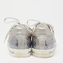 Rene Caovilla Silver Python and Leather Crystal Embellished Lace Up Sneakers Size 41